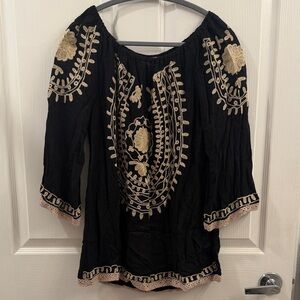 CUTE OPTIONS - BLACK BOHO EMBROIDERED BLOUSE